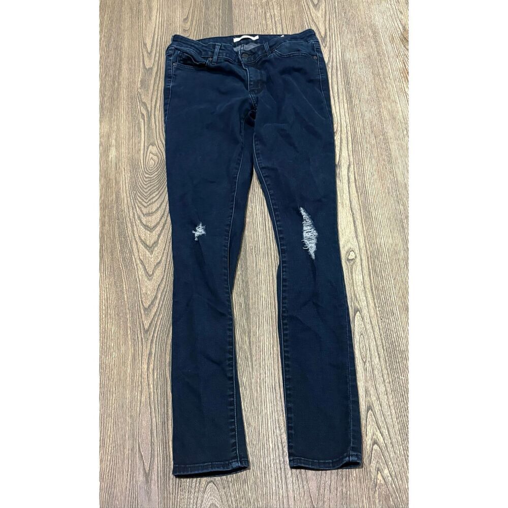Levi's 711 Skinny Jeans Mid Rise Distressed Denim Dark Wash Blue Size 29x32
